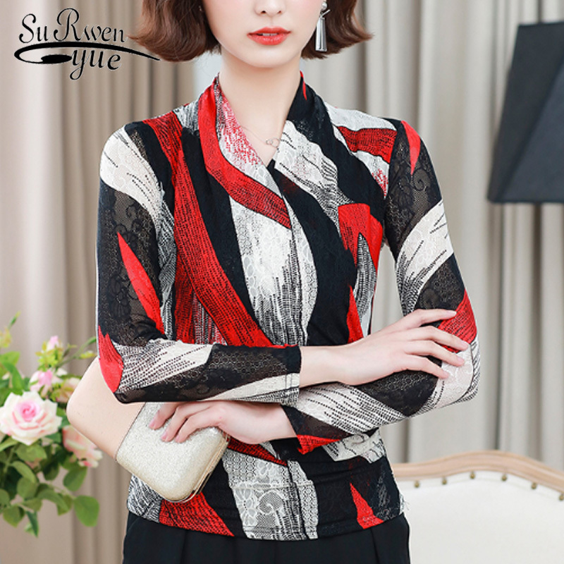 Casual Long Sleeve Lace Blouse Slim Print Autumn Clothing Blusas Mujer De Moda Sexy V-neck Mesh Tops 6085 50 210521, Red and white
Casual Long Sleeve Lace Blouse Slim Print Autumn Clothing Blusas Mujer De Moda Sexy V-neck Mesh Tops 6085 50 210521, Red and white