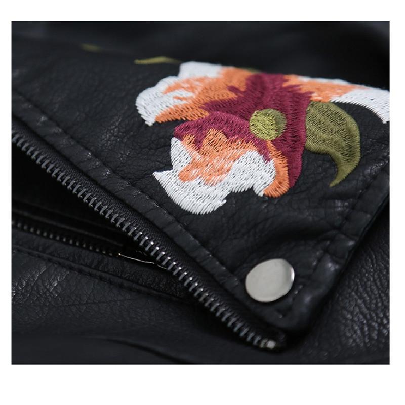Running Jackets Women Biker Leather Jacket Floral Print Embroidery Faux Coat Turn-down Collar Pu Motorcycle Punk Outerwear