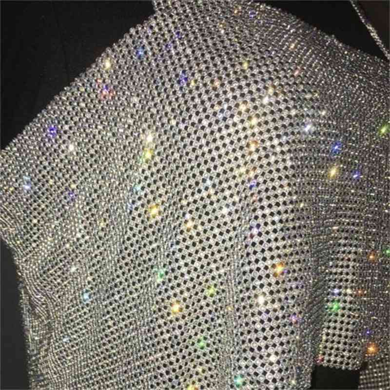Crop Tops Cropped Nightclub Women Ladies Tanks Camis Bling Sexy Sparkly Metal Crystal Metal Chainmail Halter Draped CY200522