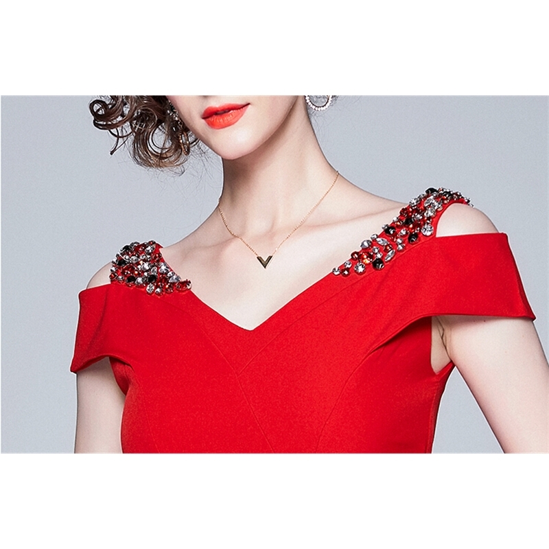 Fashion Summer Elegant Vintage Dress Women Sexy V-Neck Beading Runway Dresses Office Work Vestidos 210520