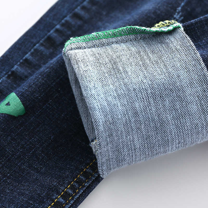 Spring Autumn 2-12 Years Teenage Student Elastic Letter Child Trousers Baby Long Pants Denim Blue Kids Jeans For Boys 210529