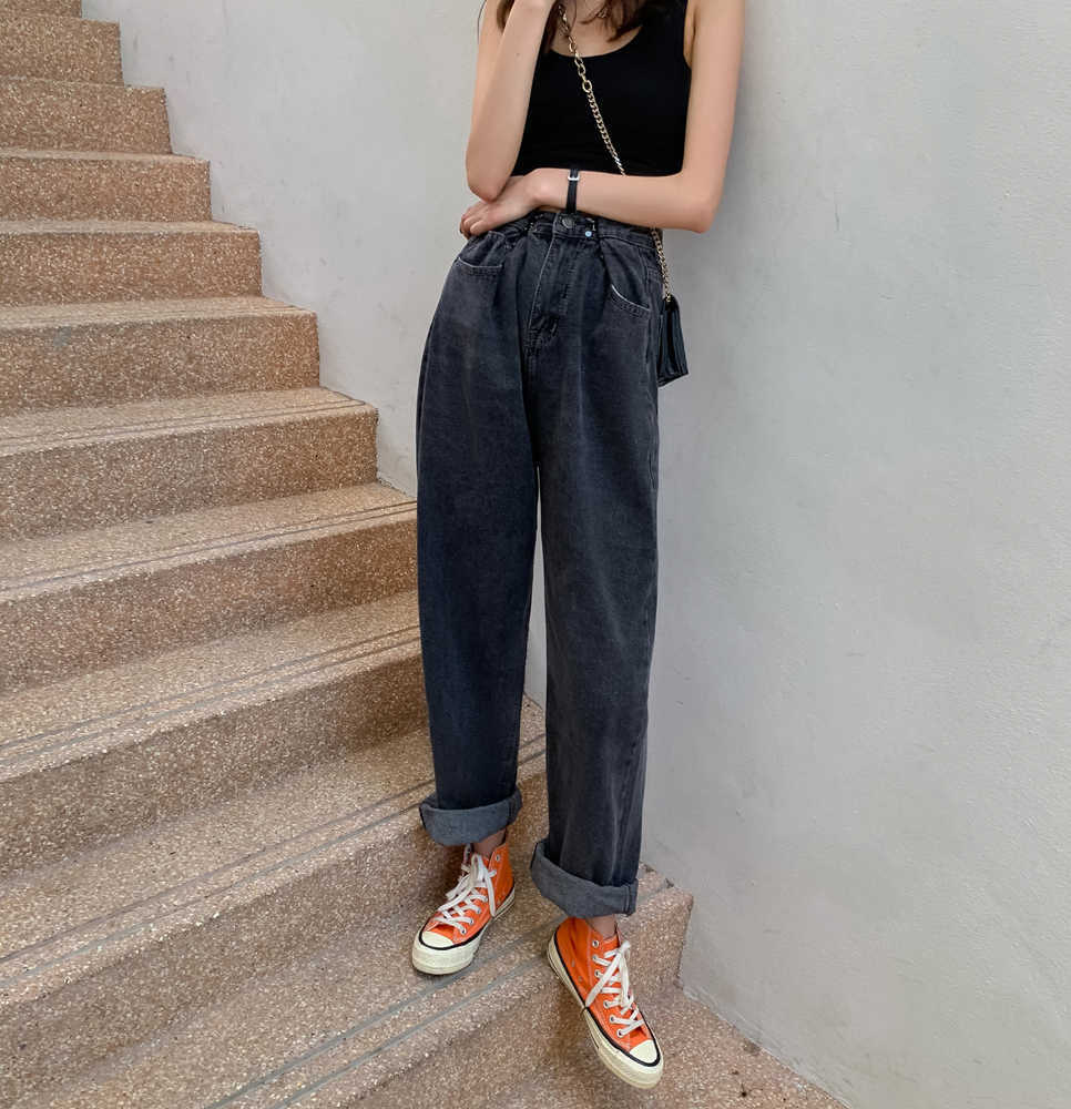 Chic Women Jeans For Straight Loose Boyfriend Autumn High Waist Casual Jean Female Denim Wide Leg Pants WJ125 210922