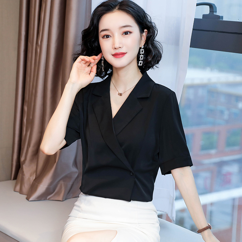 Blusas Mujer De Moda Splice Short Sleeve Fashion Elegant Womens Tops and Blouses V-neck Shirt Women Femme 8677 50 210510