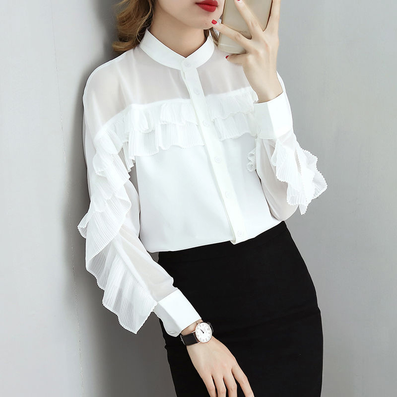 Spring Autumn Korea Fashion Women Shirt Plus Size Batwing Sleeve Ruffles Chiffon Blouses Sweet Red Blouse Ladies Tops D314 210512
