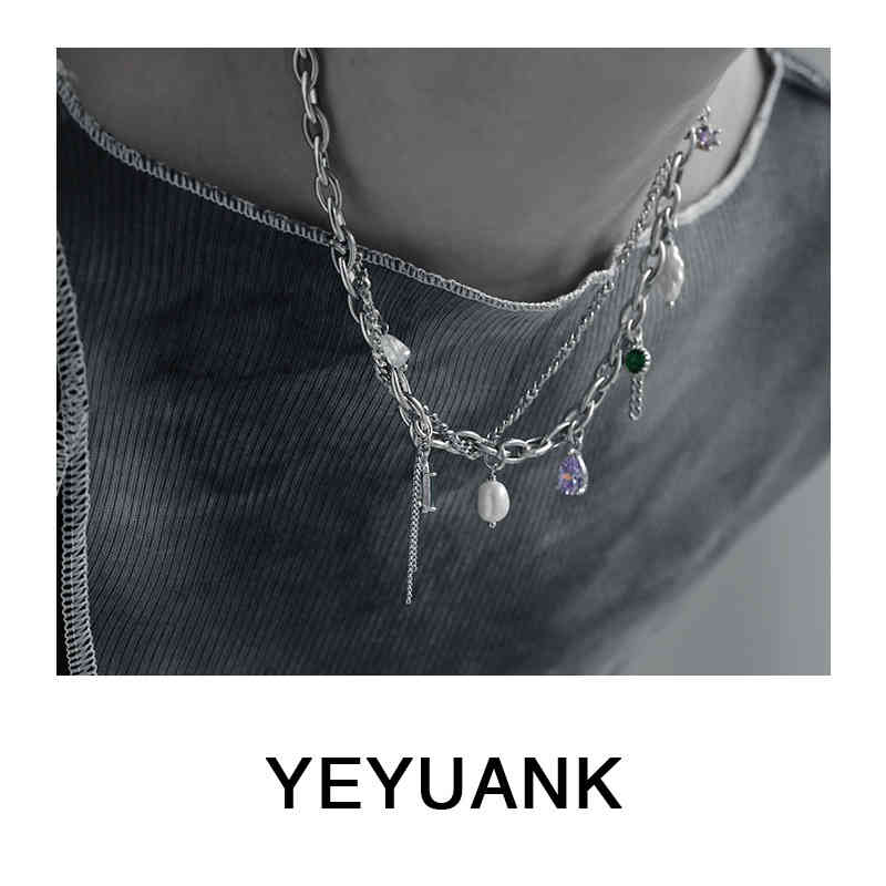 Nomhara Magazine Design Rock Style Multi-element Mixed with Real Pearl Zircon Natural Stone Necklace