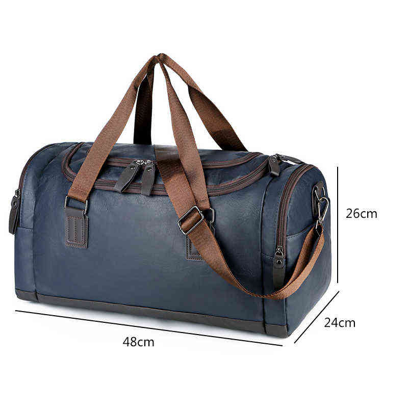 Vintage PU Leather Duffel Bag Outdoor Travel s with Multiple Compartments Men Waterproof Gym for Weekend Drop 211118