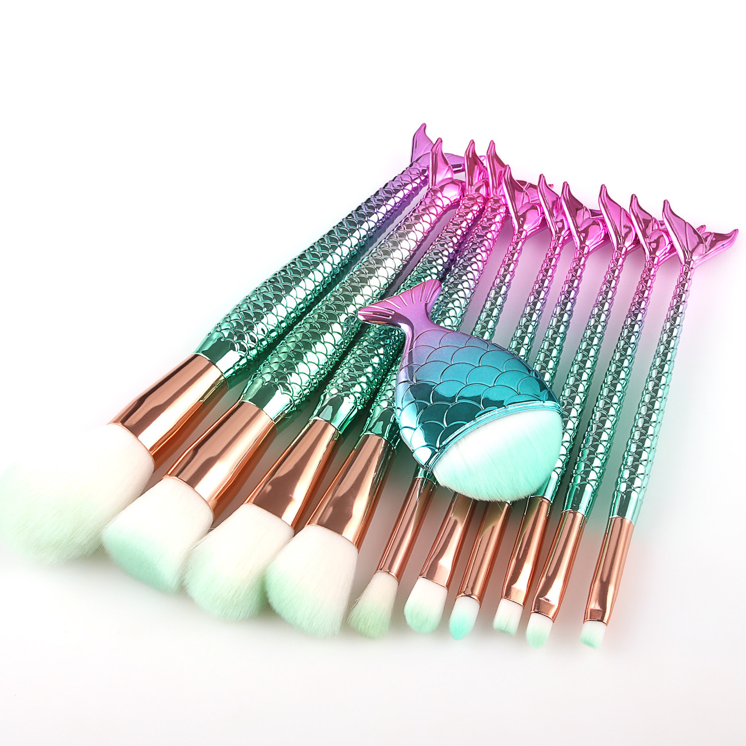 11pcs Mermaid Makeup Brush Set Colorful Fishtail Makeup Brushes Cosmetic Beauty Tools Foundation Best quality