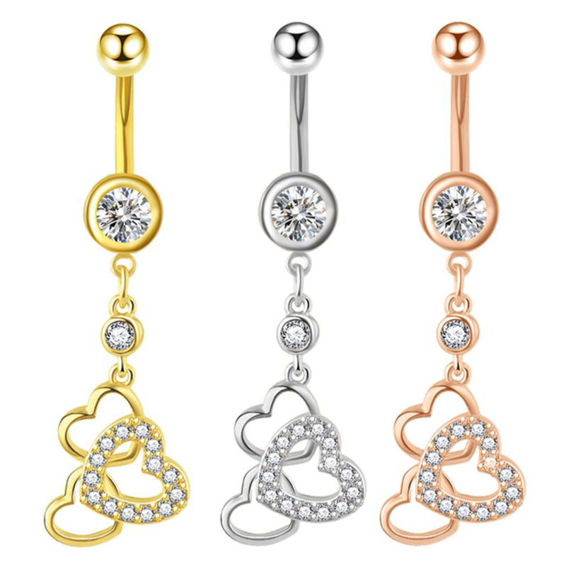 Dangle Heart Body Piercing Jewelry Threr Hearts Pendant Belly Button Rings Zircon Navel Barbell with Flowers
Dangle Heart Body Piercing Jewelry Threr Hearts Pendant Belly Button Rings Zircon Navel Barbell with Flowers