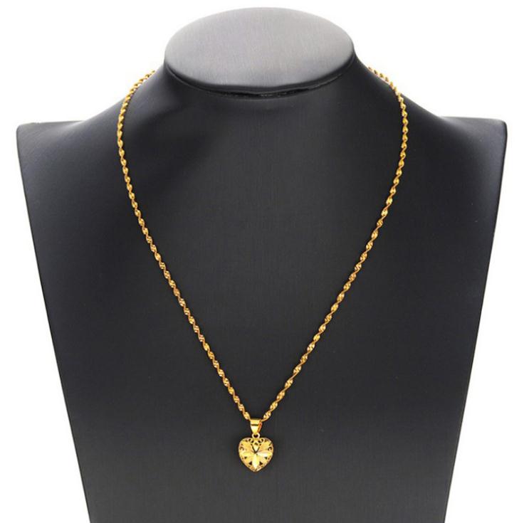 Classical Women Jewelry Real 18 K Gold&heart Design Pendant Necklace 16-30 Inch Water Wave Chain