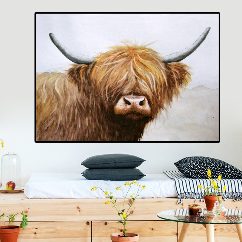 Highland Cow Canvas Art Paintings Nordic Style Posters Print for Living Room,Bedroom Canvas Print Animal Pictures