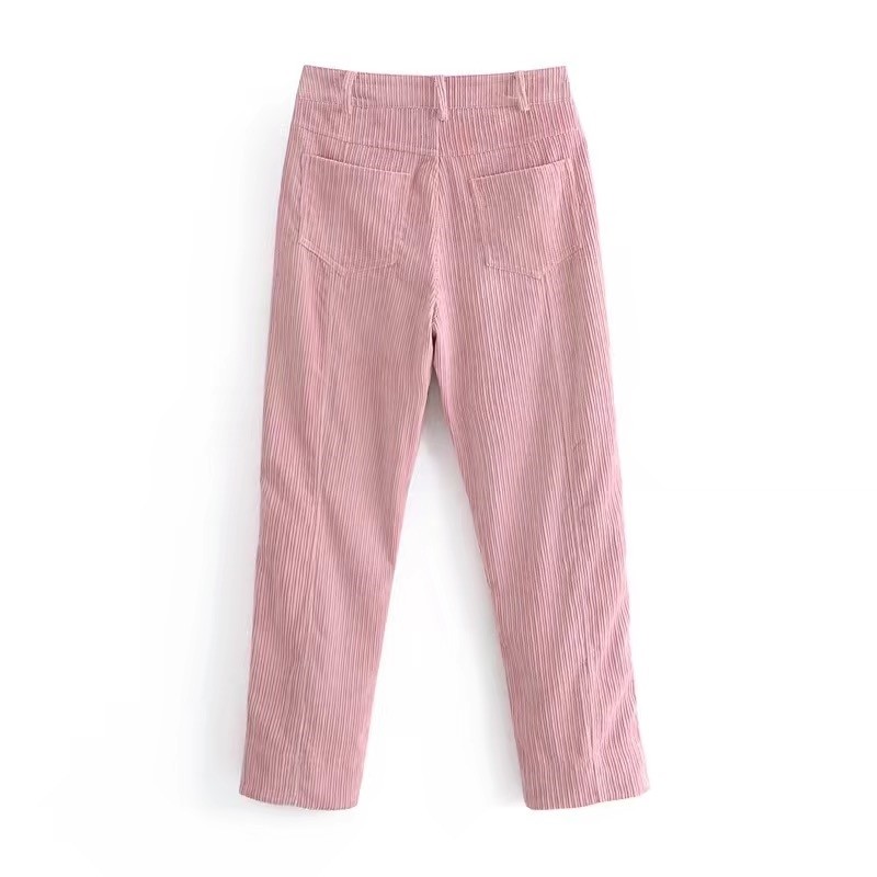 Vintage French Corduroy Pants Autumn Woman High Waist Ankle Length Small Pencil Pink Trousers 210429