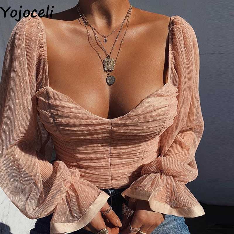 Yojoceli Sexy pleated mesh dot ruffle blouse women Elegant party white lace summer Female casual cool blusas top 210609, Black
Yojoceli Sexy pleated mesh dot ruffle blouse women Elegant party white lace summer Female casual cool blusas top 210609, Black