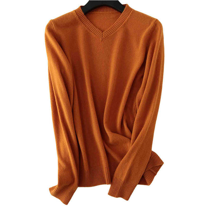 100% Merino Wool Women V-Neck Sweater Autumn Winter Warm Soft knitted Pullover Femme Jumper Cashmere 211018