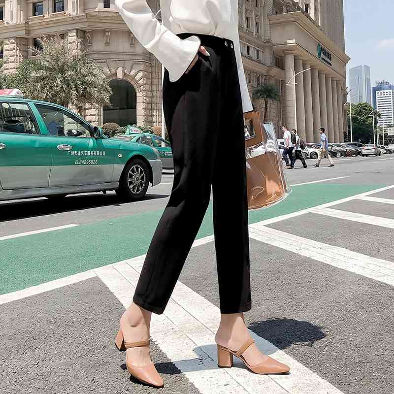 White black suit pants women high waist pockets office fashion spring autumn bottoms 210514