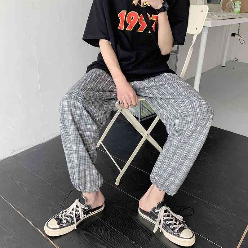 Wonder Spring Casual Pant Straight Plaid Vintage Wide Leg Korean Streetwear Long Trousers Bottom 210510