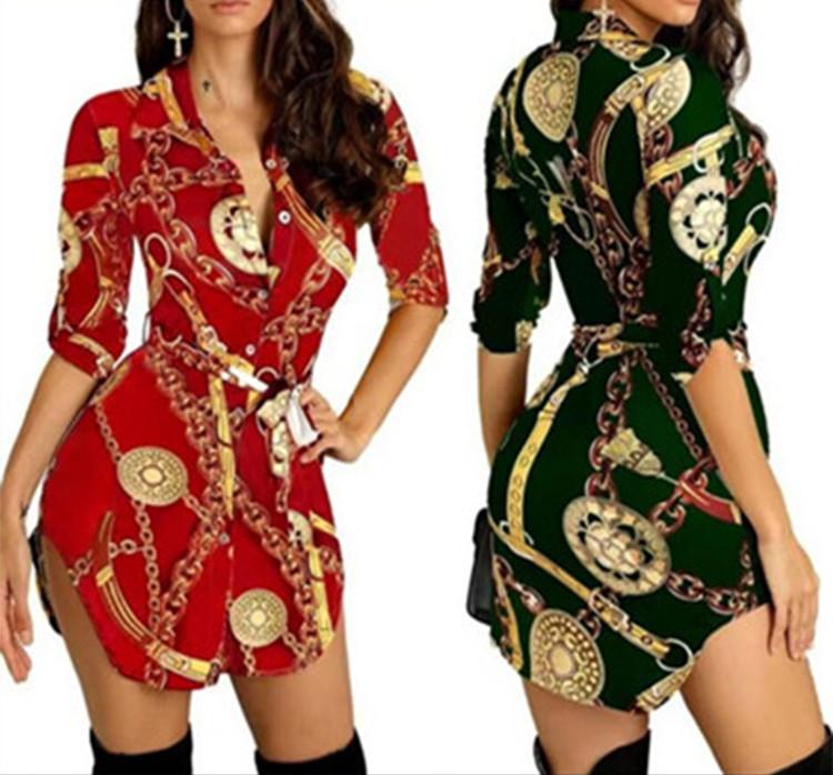 Butterfly Skirt Autumn And Winter Fashion Sexy Gold Chain Print Dress Two Piece