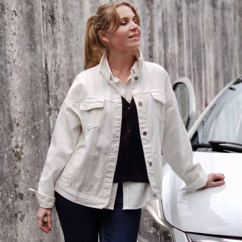 Women Jackets Spring outwear denim coat Solid turn down collar cotton jacket for female plus size S3XL 210524
