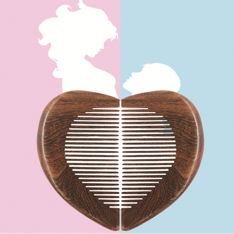 Wholesale Black sandalwood Heart shaped comb Hair brushes Wood Massage straight hairs combs For lovers