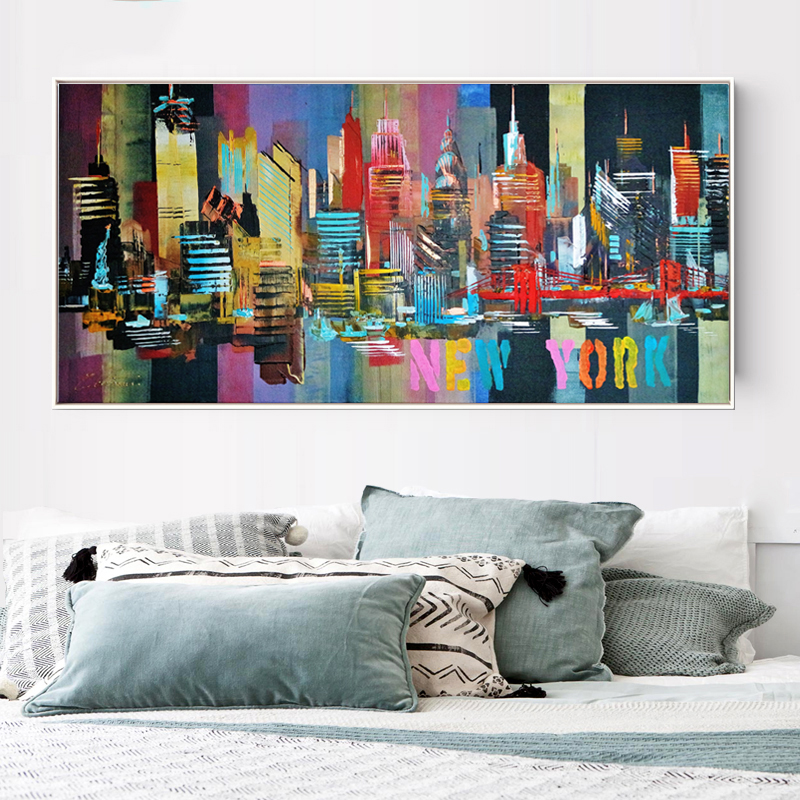 New York Skyline Abstract City Painting Canvas Print For Living Room Wall Art Modern Building Decoration Quadros