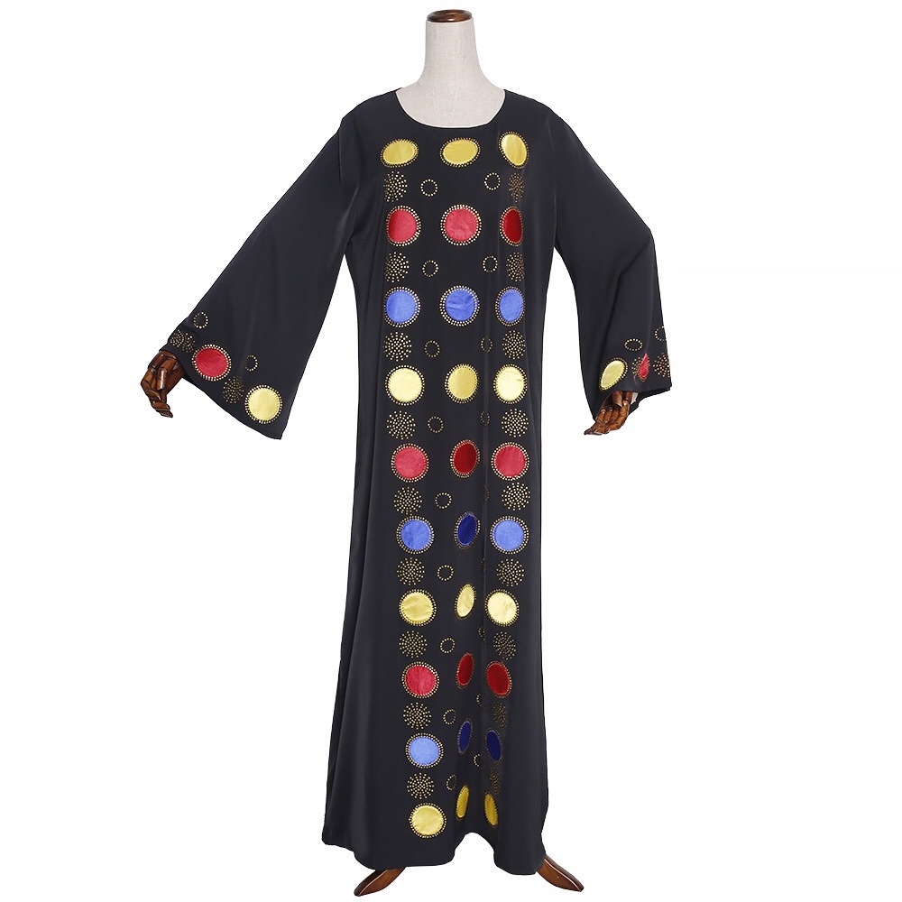 Long African Black Dresses For Women Evening Flare Sleeve Print Loose Floor Length Vintage Elegant Night Party Vestidos Big Size 210510