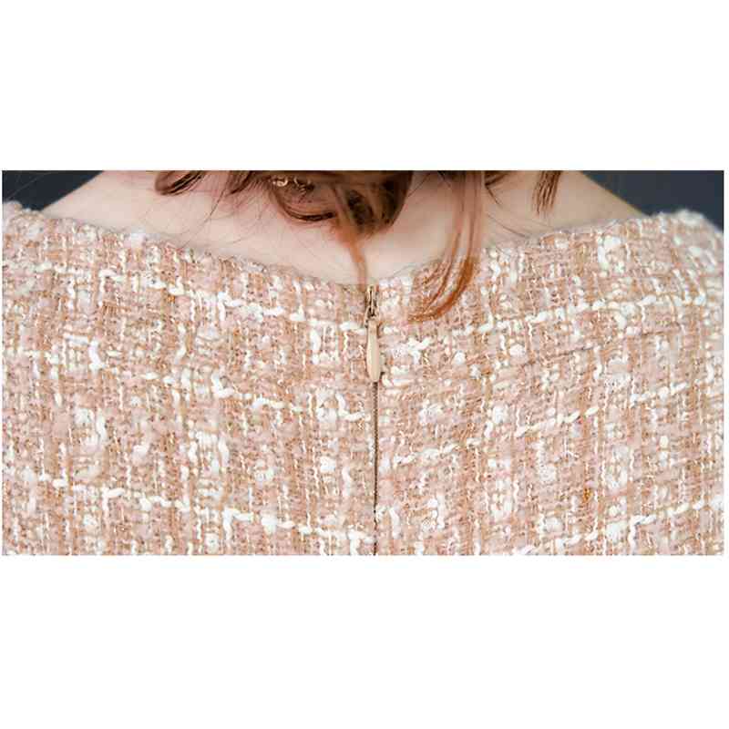 Tweed Woolen Dress For Women Full Sleeve Bodycon Robe Ladies Autumn And Winter Office Female Elegant 210520