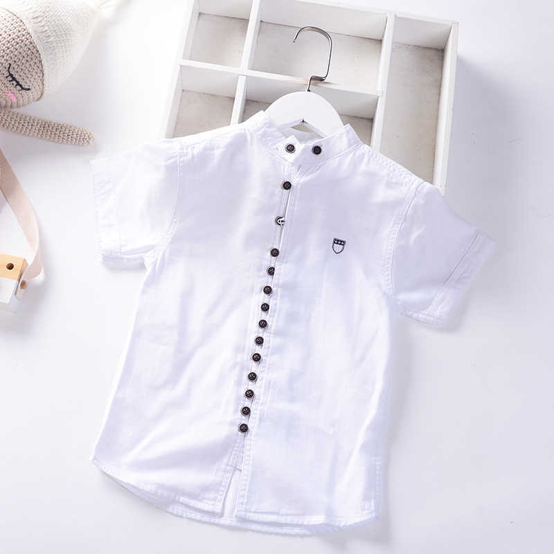 Cotton Linen Cool Fabric Straight Built In Teens Boys Shirts Summer Casual Buttons Children's Clothing 210713