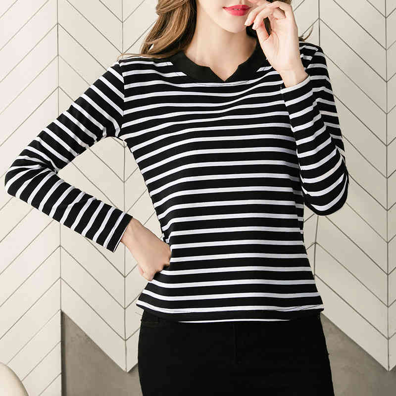 Women's T-Shirt 2021 Autumn, winter cotton, women's shirt, rock style, woman's long sleeve, upper-neck stripe shirt., Black
Women's T-Shirt 2021 Autumn, winter cotton, women's shirt, rock style, woman's long sleeve, upper-neck stripe shirt., Black