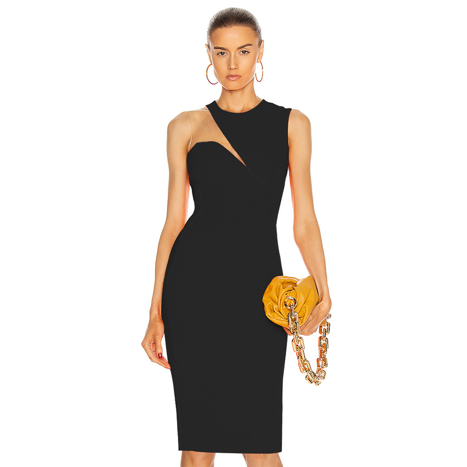 Summer Women Tank Lace Midi Bandage Dress Sexy O Neck Sleeveless Black Celebrity Evening Runway Club Party 210423