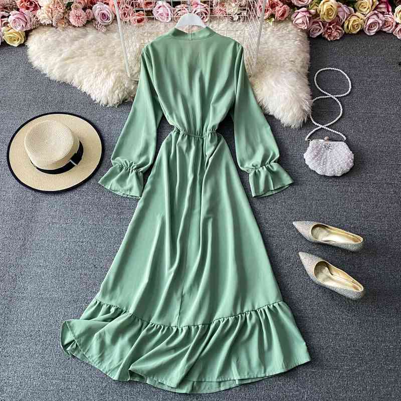 LoveFlowerLife French Dress Autumn Princess Dress Fall Butterfly Tie Collar Long-sleeved A-line Sweet Flounce Dress 210521