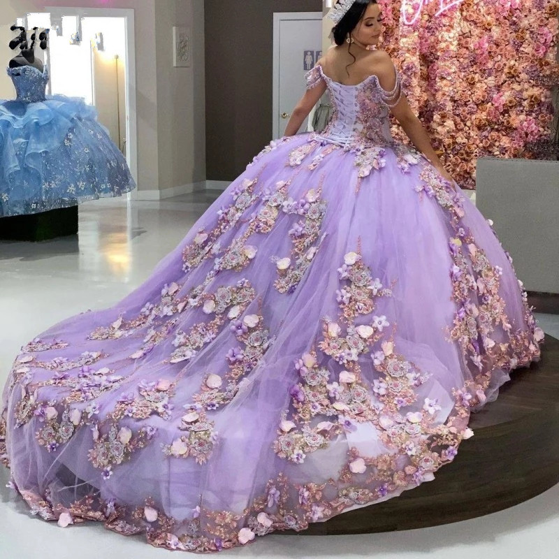 Purple Light Quinceanera Dresses With Applique Corst Sweet Dress Vestidos De Anos Prom Gowns For Women Sweep Train