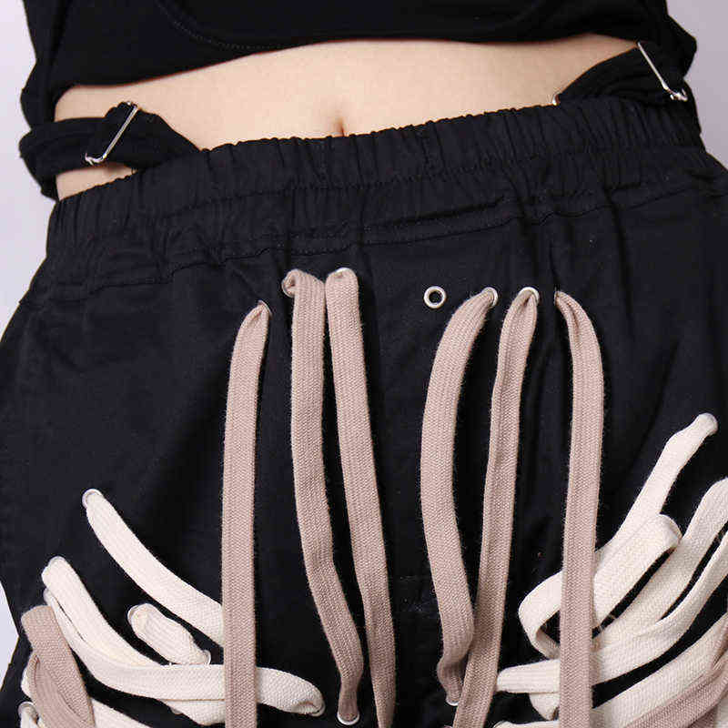 TWOTWINSTYLE Cross Bandage Pants For Women High Waist Full Length Plus Size Casual Black Trousers Female Autumn Style 211115