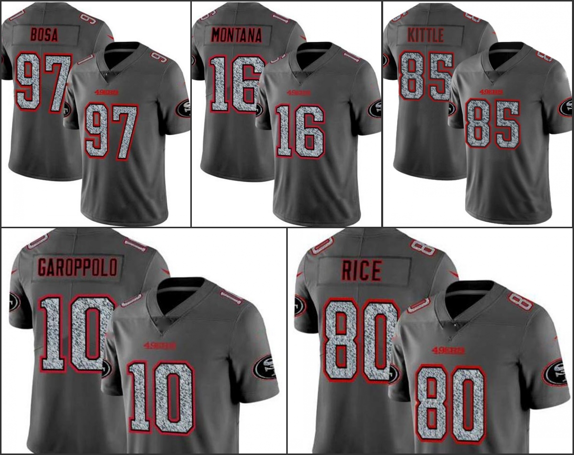 San Francisco49ersMen #80 Jerry Rice 10 Jimmy Garoppolo 16 Joe Montana 97 Nick Bosa Women Youth Gray Fashion Static Limited Jersey, Black;red
San Francisco49ersMen #80 Jerry Rice 10 Jimmy Garoppolo 16 Joe Montana 97 Nick Bosa Women Youth Gray Fashion Static Limited Jersey, Black;red