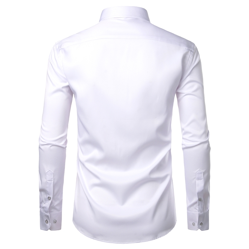 Mens White Bamboo Fiber Dress Shirts Slim Fit Wrinkle Free Casual Shirt Chemise Non Iron Easy Care Elastic Wedding Working Shirt 210708