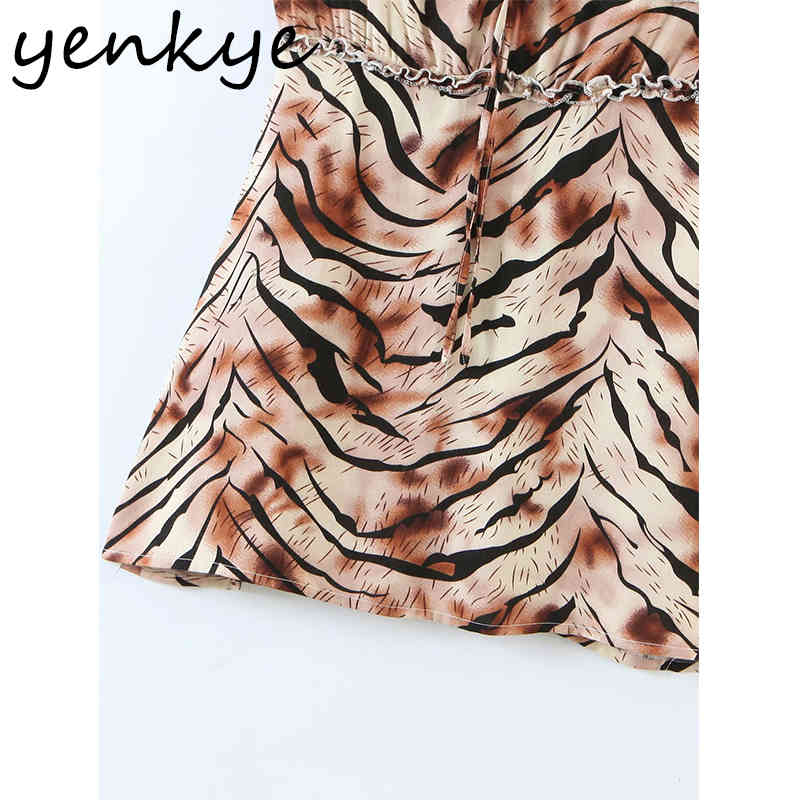 Vintage Animal Print Sexy Sling Dress Women Backless V Neck A-line Short Sundress Clothes Female Summer Night Out Vestido 210430