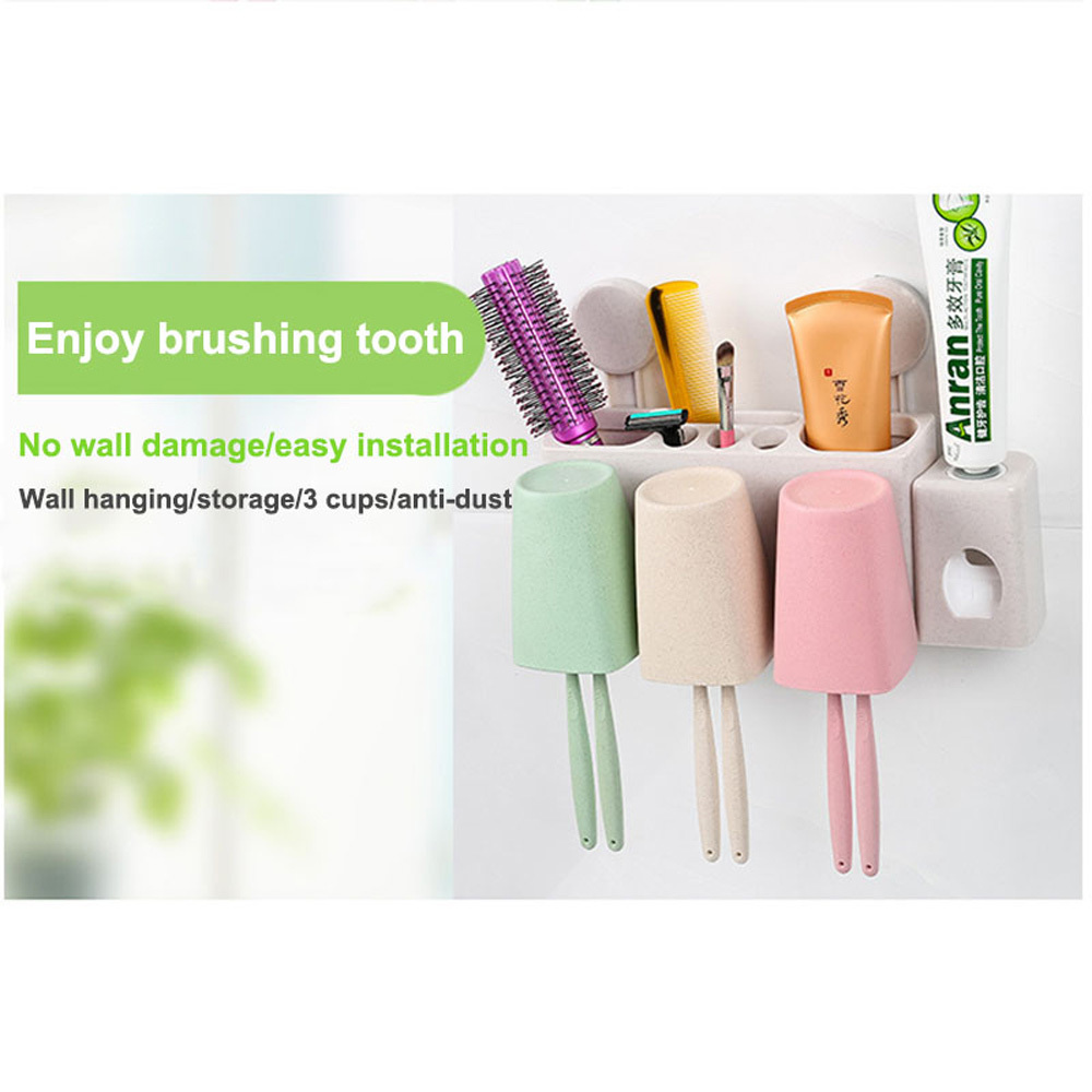 Toothbrush holder, Nordic Mouthwash label set, Toothbrush cup, wheat straw, three-cup toothbrush holder - 776-family of three