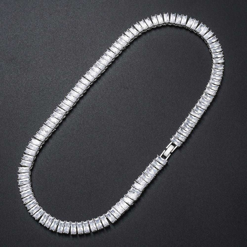 10MM Iced Out Baguette Cz Stones Tennis Chain Necklace Bling Square Cubic Zirconia Hip Hop Chains Jewelry Rock Punk Party Gold Luxury Jewelry Gift for