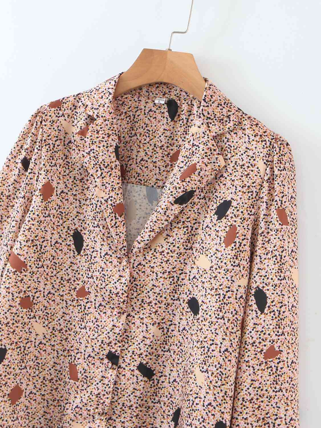 Vintage Notched Collar Colored Dot Print Shirt Retro Woman Loose Long sleeve Blouse Chic Tops Blousas 210429