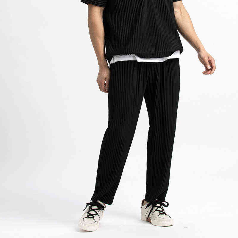 IEFB /men's wear Japanese stretch fold fabric thin style loose wide leg pants straight pleated casual pants for male Y3059 JF150 211112