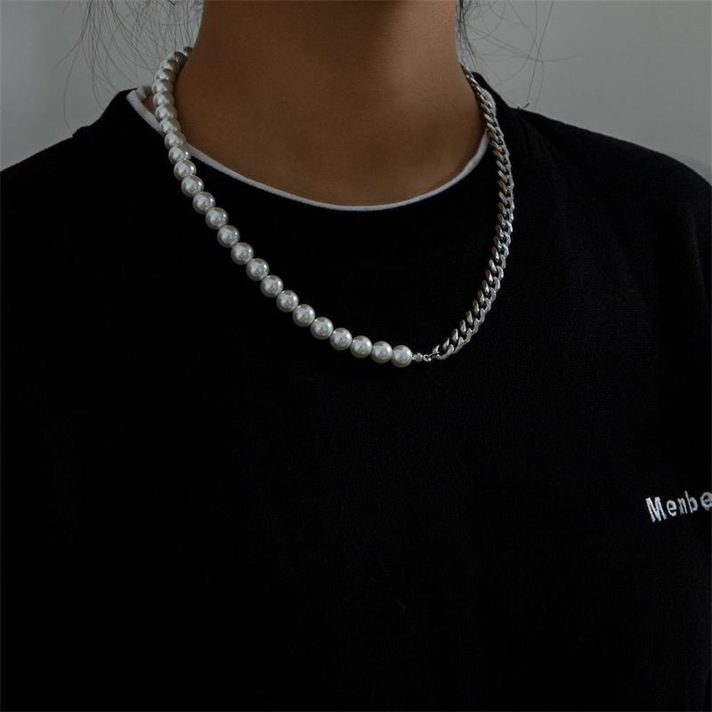 Chains Hip-Hop Style Cuban Chain Necklace Exquisite Punk Pearl Beaded Men's And Women's Jewelry Gifts, Silver
Chains Hip-Hop Style Cuban Chain Necklace Exquisite Punk Pearl Beaded Men's And Women's Jewelry Gifts, Silver