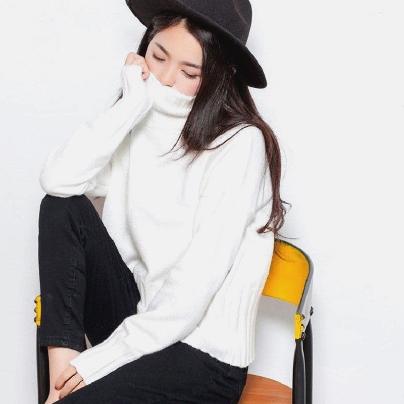 Autumn Winter Knit Black White Sweater Women Korean Warm Turtleneck Long Sleeve Jumper Pullover Female Knitwear 210421