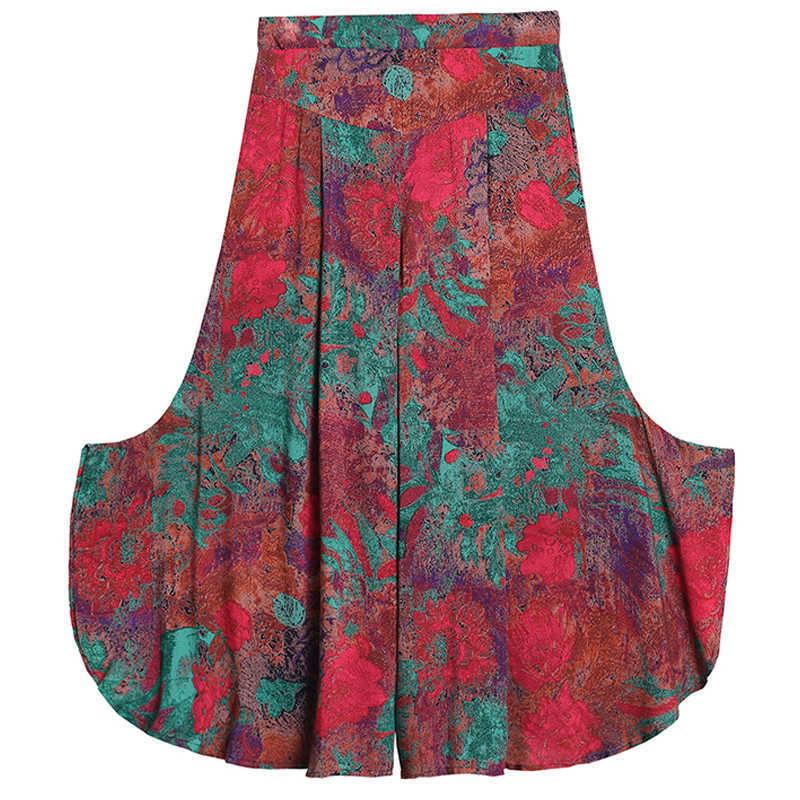 Summer Wide Leg Pants Women High Quality Loose Summer Bohemian Beach Pants Calf-Length High Waist Women Pants 211006