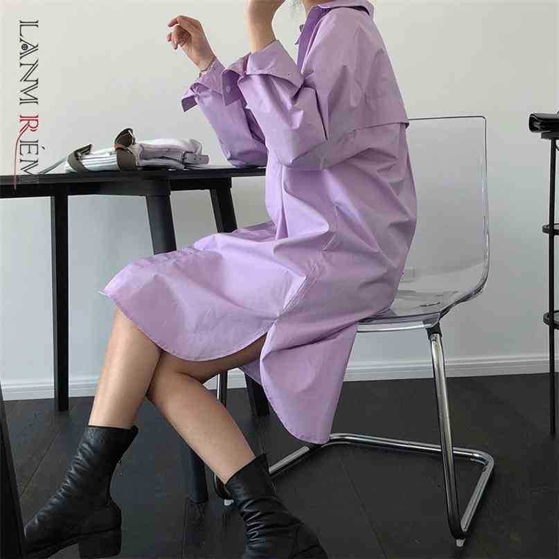 Women Split Fork Gray Green Dress Turn-down Collar Neck Long Sleeve Loose Fit Fashion Spring Autumn 2E1518 210526, Purple
Women Split Fork Gray Green Dress Turn-down Collar Neck Long Sleeve Loose Fit Fashion Spring Autumn 2E1518 210526, Purple