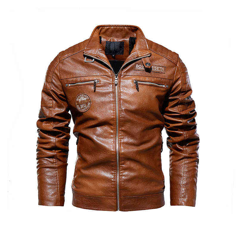 Street Knights Leather Jacket Men Winter Fleece Motorcycle Pu Leahter Jacket Male Stand Collar Casual Windbreaker Slim Coat 4Xl 211119