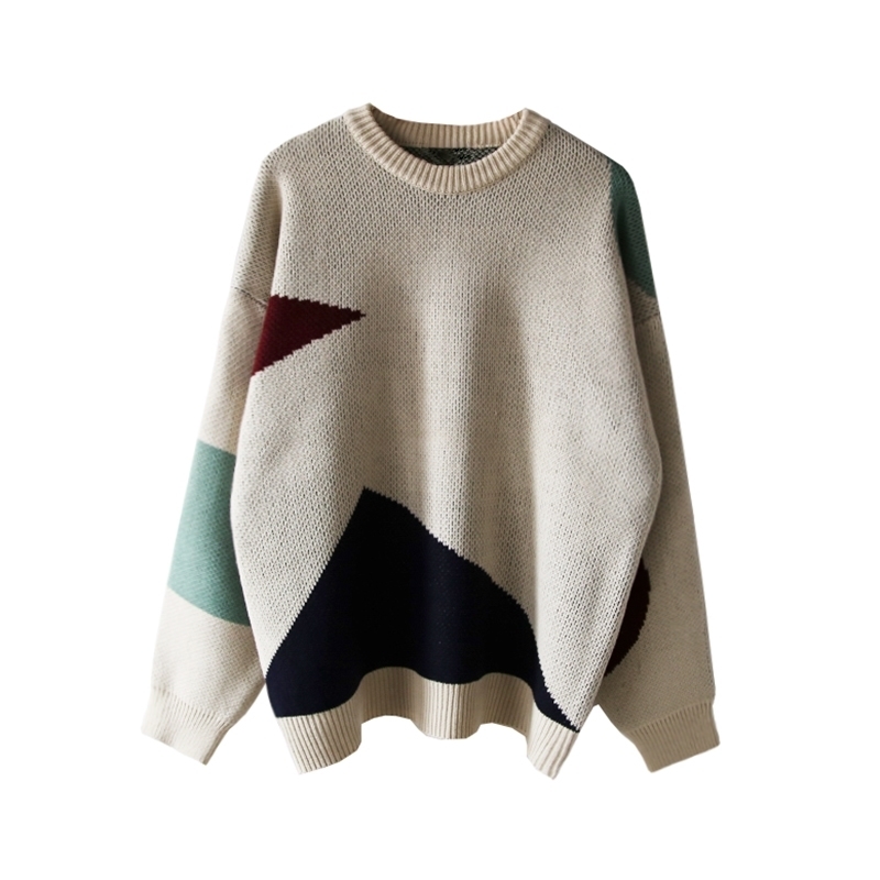 IEFB men's autumn winter thickened color block crew neck kint sweater Korean fashion loose oversized kintwear male 9Y4755 210524