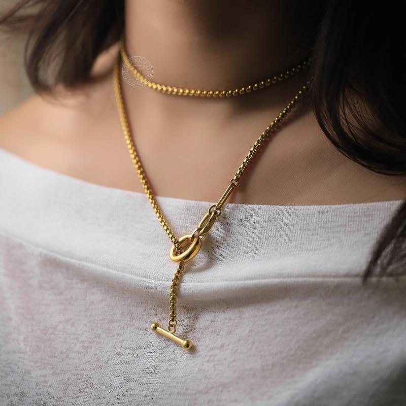 Chokers Womens Lariat Chain Necklace Gold Color Box Cable Charm Toggle Clasp Stainless Steel Link Fashion Jewelry Wholesale Gifts LDN297
Chokers Womens Lariat Chain Necklace Gold Color Box Cable Charm Toggle Clasp Stainless Steel Link Fashion Jewelry Wholesale Gifts LDN297