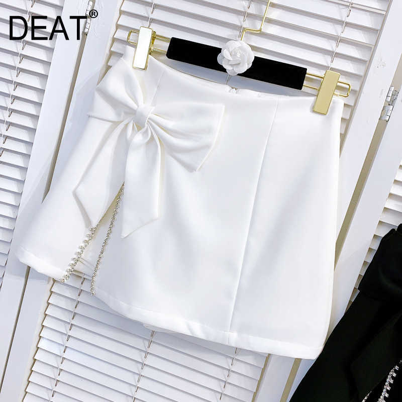 DEAT Women Split Bow With Diamonds Mini Skirt Arrivals High Waist Fashion Temperament Spring Summer 11D658 210709, White 
DEAT Women Split Bow With Diamonds Mini Skirt Arrivals High Waist Fashion Temperament Spring Summer 11D658 210709, White