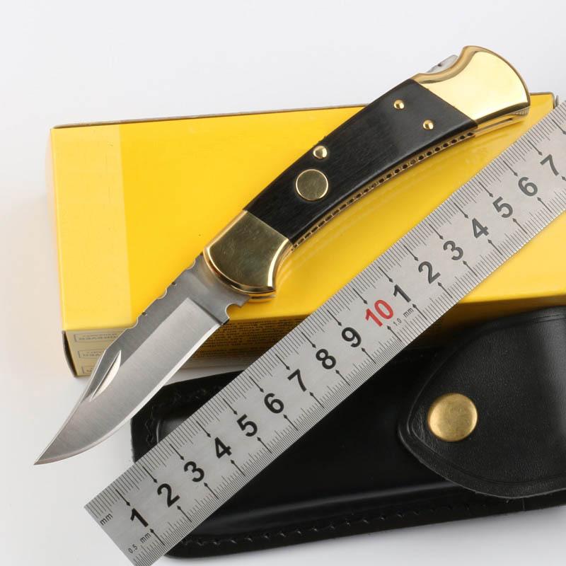 110 112 AUTO Tactical Folding Knife 440C Satin Blade Ebony Handle + Copper handle EDC Pocket Knives With Leather Sheath Gift Knifes
110 112 AUTO Tactical Folding Knife 440C Satin Blade Ebony Handle + Copper handle EDC Pocket Knives With Leather Sheath Gift Knifes