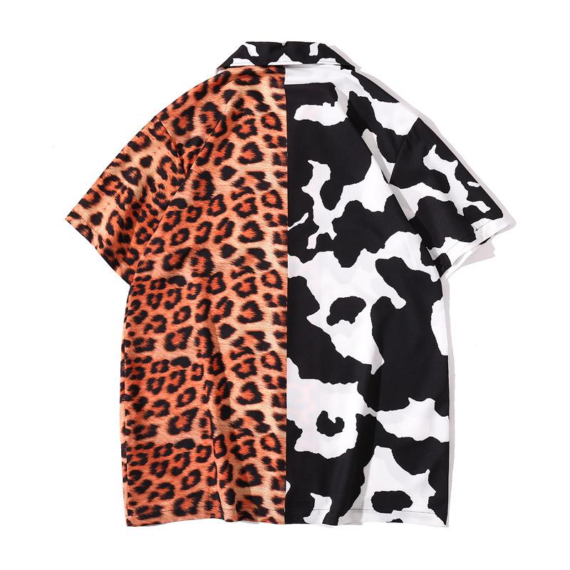 Fashion Leopard Patchwork Vintage Shirt Summer Men Hawaiian Short Sleeve Mens Casual Print Beach Oversized Shirts Man Men's