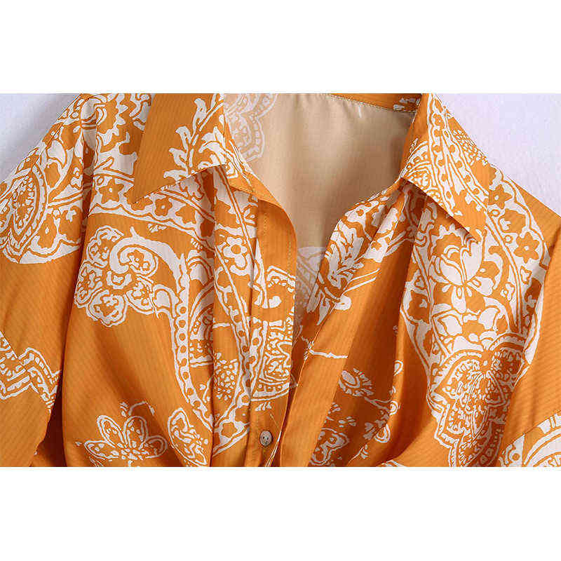 Two Piece Set Women Fashion Printed Bow Crop Shirt Vintage Shirring Mini Skirt Summer Woman Outfit Dress Sets Suits 211106