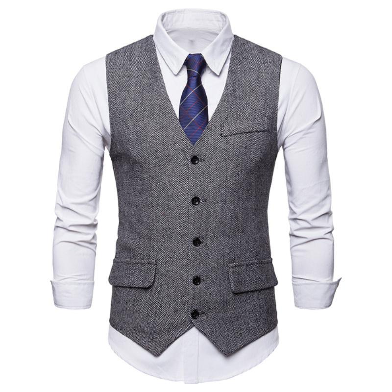 Men's Vests Men Sleeveless V Neck Single-breasted Herringbone Gilet Business Suit Waistcoat
